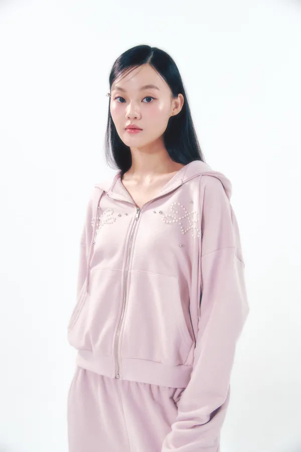 [장원영 착용] Pearl Hoodie Zip-Up Pink