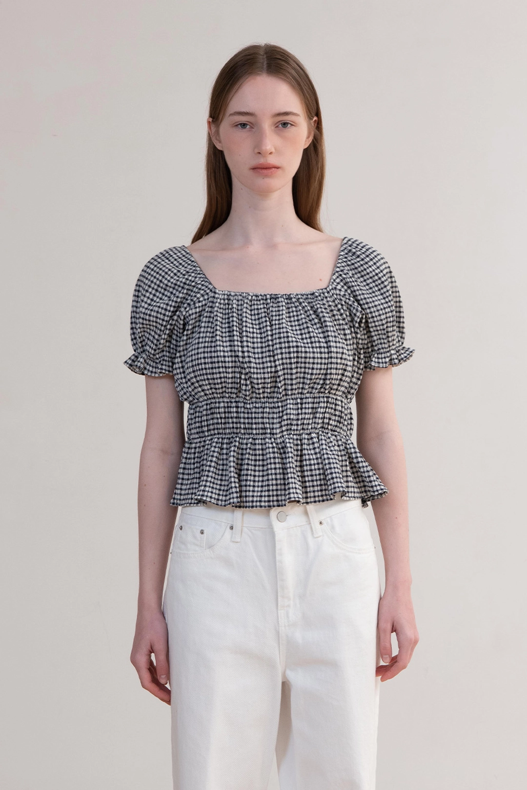 오브오브 [2차] Lise Puff Blouse_Check 상품 이미지 1