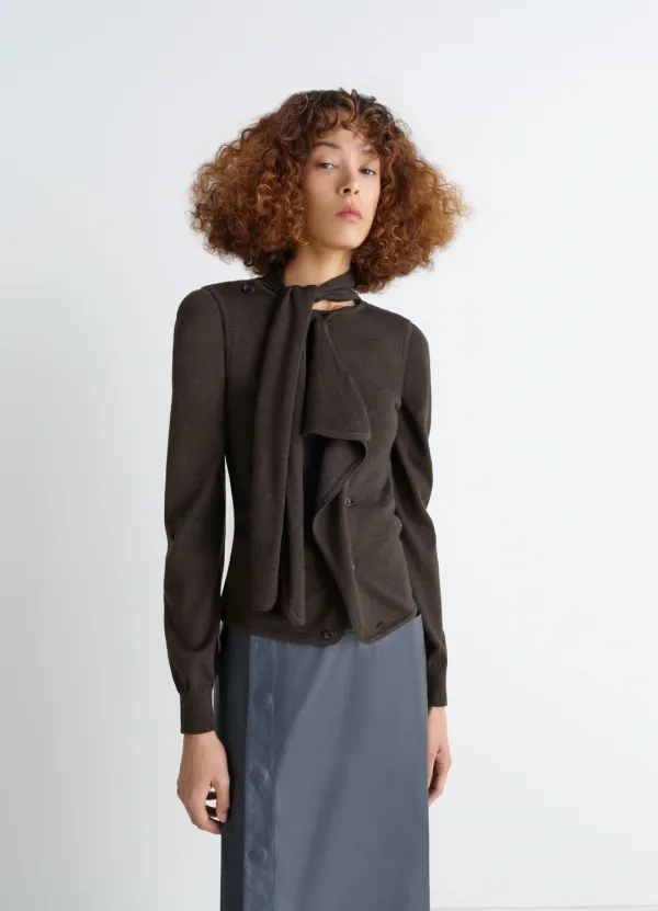 ASYMMETRICAL SLEEVELESS CARDIGAN IN MERINO BLEND