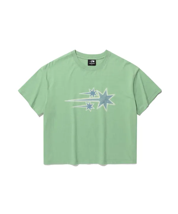 drawing 3star big crop tee[light green]