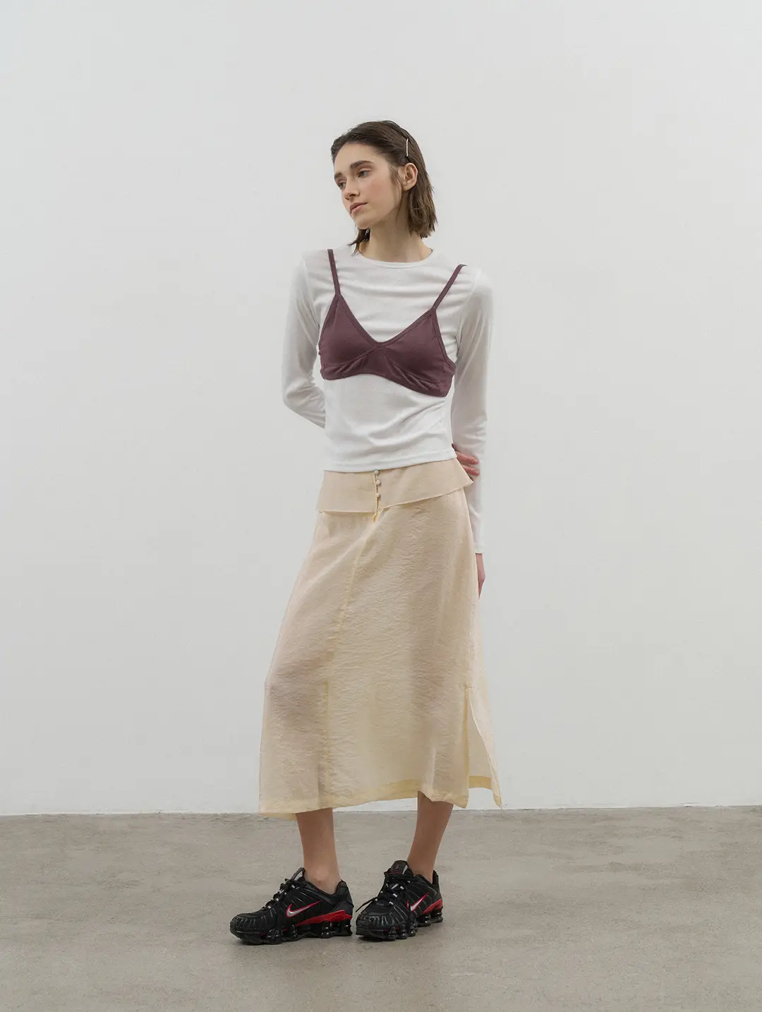 포에토 GLEAM LAYERED SKIRT - CREAM YELLOW 상품 이미지 2