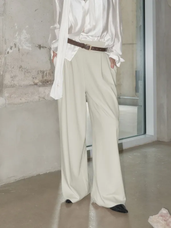 SANDRA HIGH STRETCH WIDE PANTS_CREAM