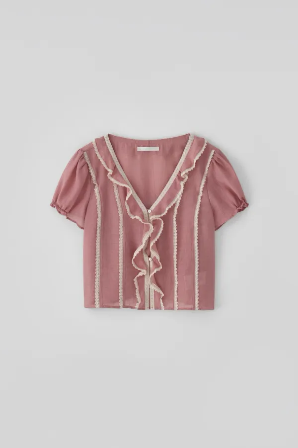(1st re-stock) T/T Eve ruffle blouse (rose pink)