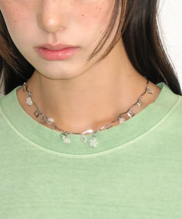 FLOWER HEART WAVE NECKLACE SILVER