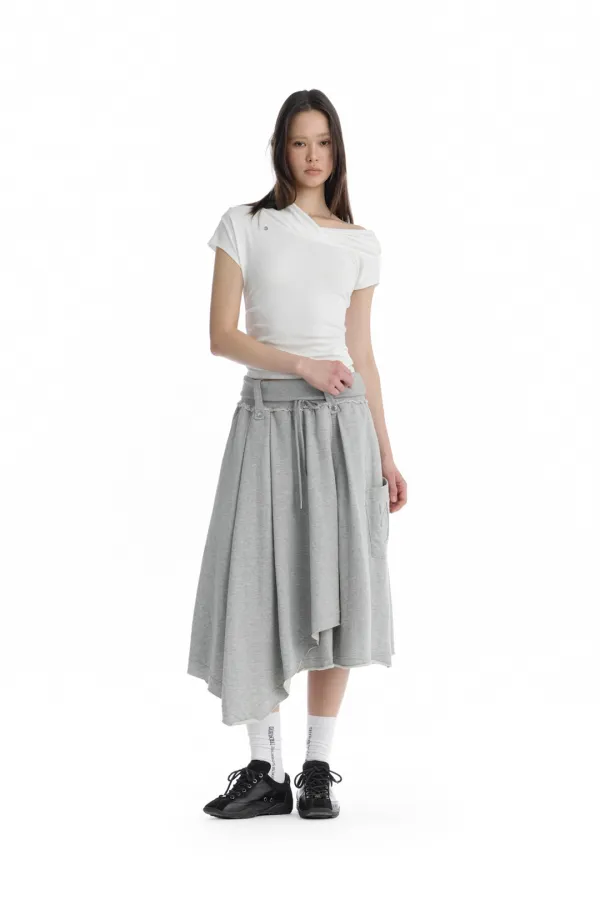 Double Waist A-Line Sweat Skirt [ Melange Gray ]