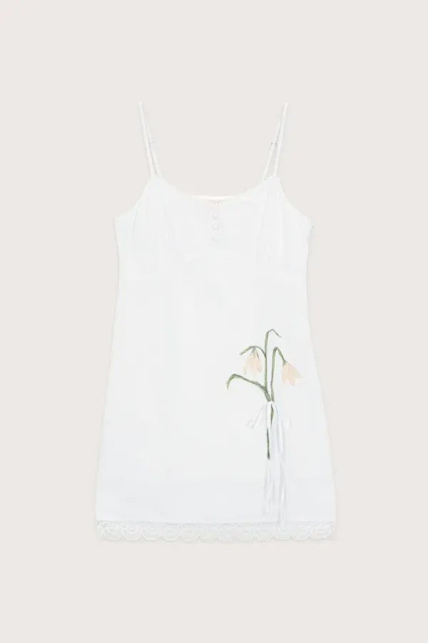 Lace Flower Slip Dress (White)