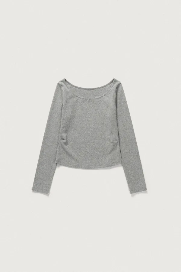 BOAT & SCOOP NECK T-SHIRT [MELANGE GRAY]