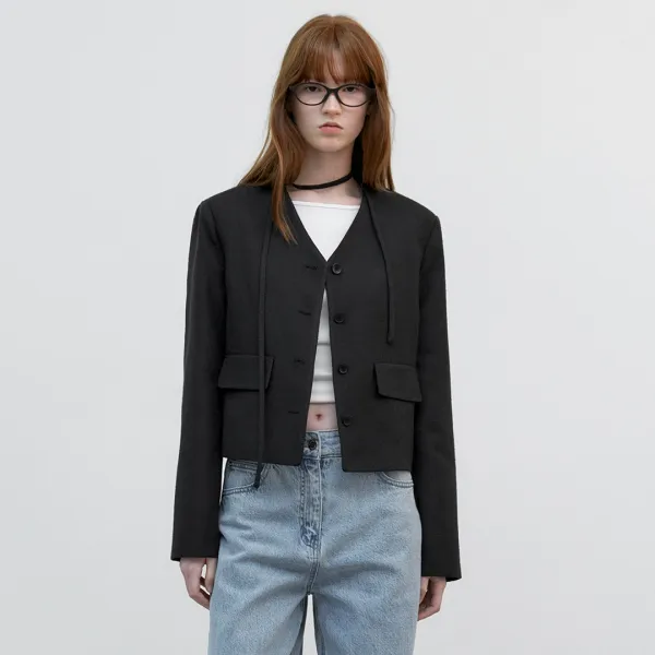(JK-3044)STRING V-NECK TWEED JACKET