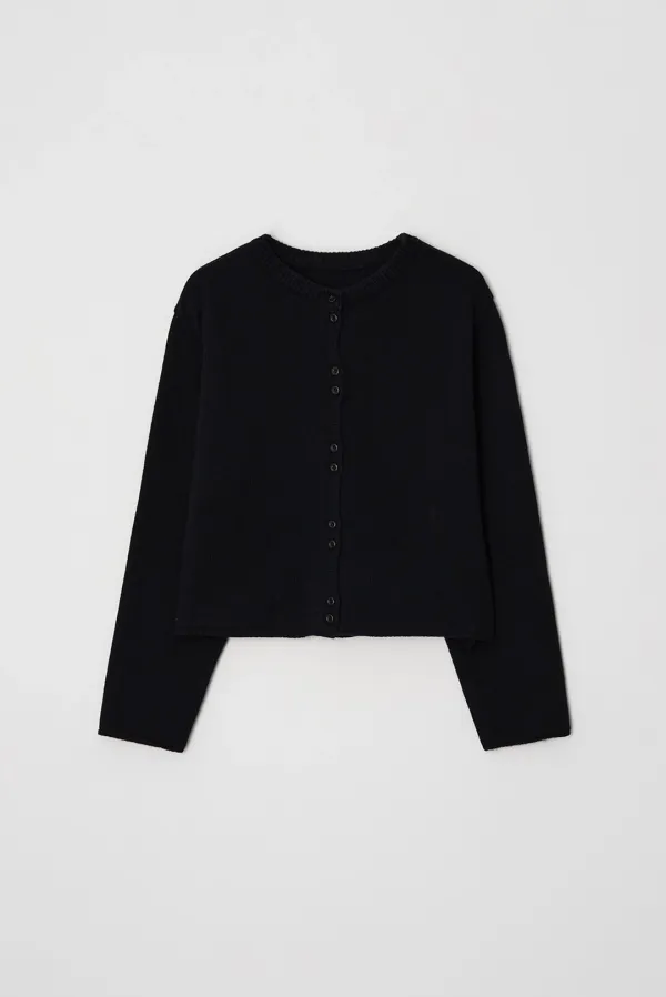 wool button cardigan - black