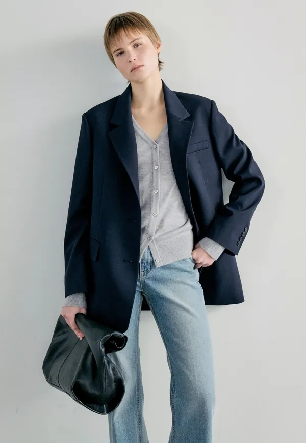 LOOSE-FIT WOOL BLENDED JACKET - NAVY