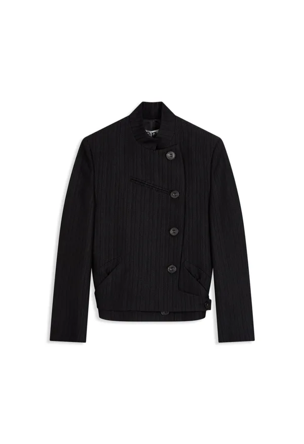 STRIPE DOUBLE-BREASTED BLAZER, BLACK