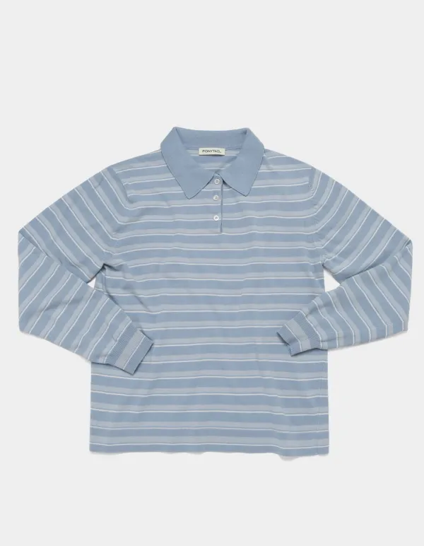 Debbie Stripe Polo Knit (Sky Blue)