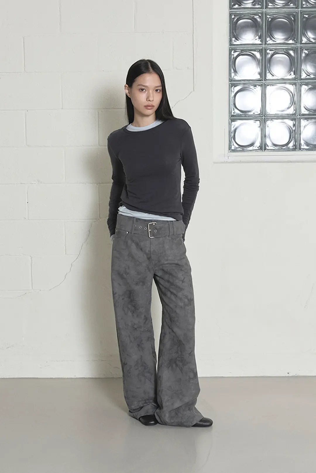 오데스 [1st Restcok] JARQUARD BELT TROUSERS - CHARCOAL 상품 이미지 2