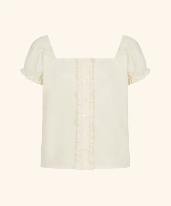 Middle Line Frill Blouse (Cream)