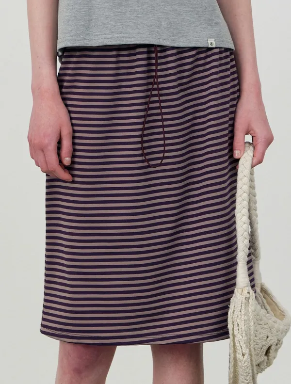 Stripe string waist midi skirt_Purple