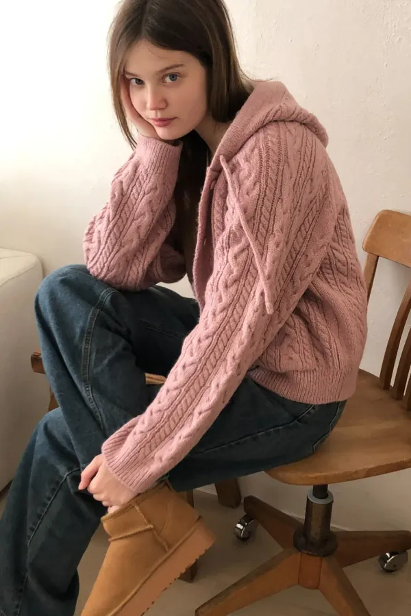 Ollie Cable Cardigan / Pink