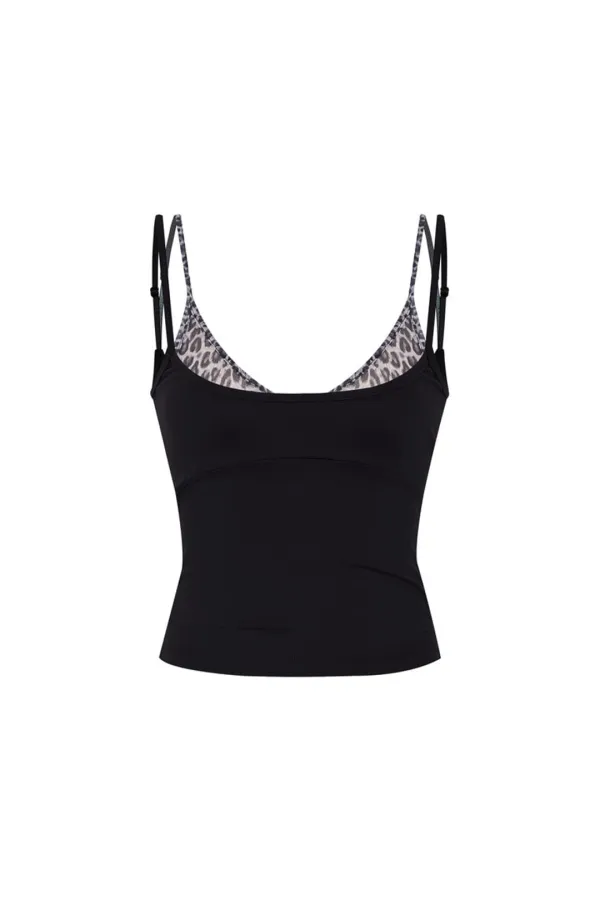BRA-LAYERED SLEEVELESS TOP (LEOPARD) (BLACK)