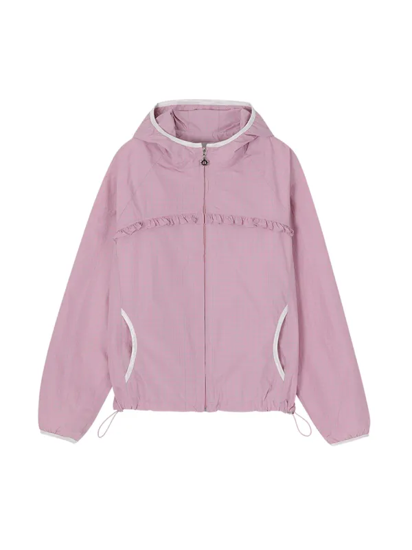 CHECK FRILL LINE WINDBREAKER_PINK