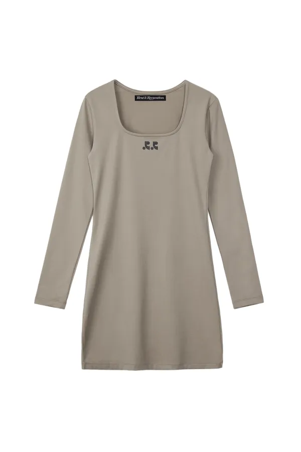 RR SQUARE NECK MINI DRESS - BEIGE