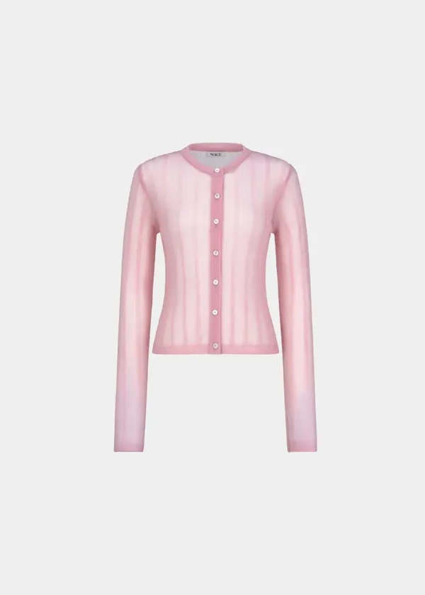 W RIBBED TRANSPARENT KNIT CARDIGAN - LIGHT PINK