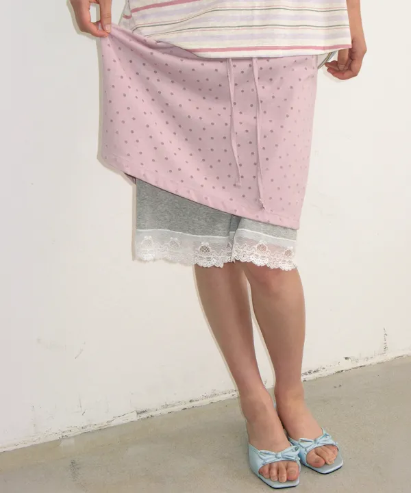 DOT LAYERED LACE HEM SKIRT PINK