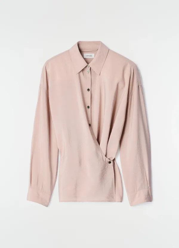 STRAIGHT COLLAR TWISTED SHIRT IN DRY SILK