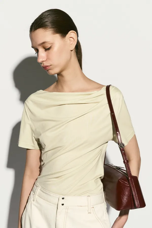 DRAPED HALF-SLEEVE TOP BASIL CREAM
