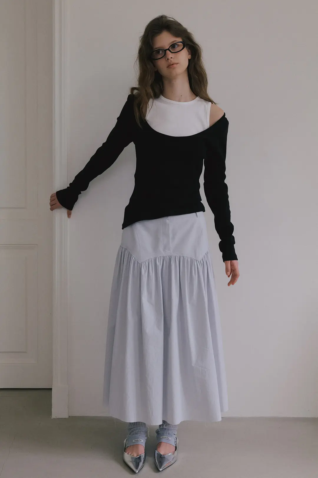 오버듀플레어 GRUNGE YOKE GATHER LONG SKIRT_BABY BLUE 상품 이미지 2