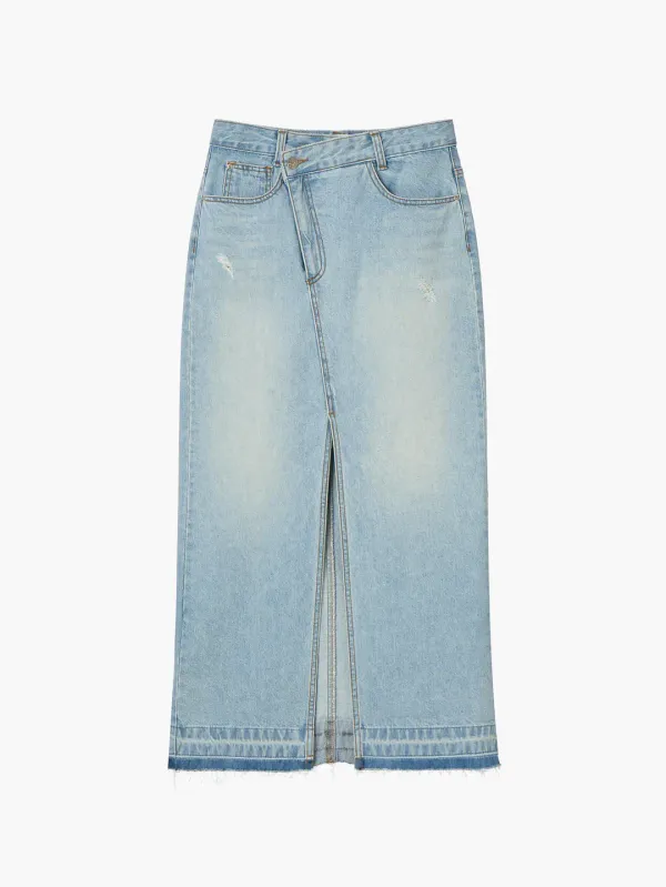 [1st Re-order] Deconstructed Denim Long Skirt, Light Blue