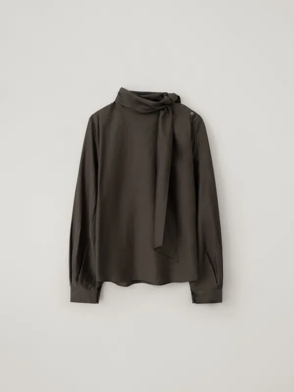 [5th-reorder] Sheer Curve scarf blouse (dark taupe)