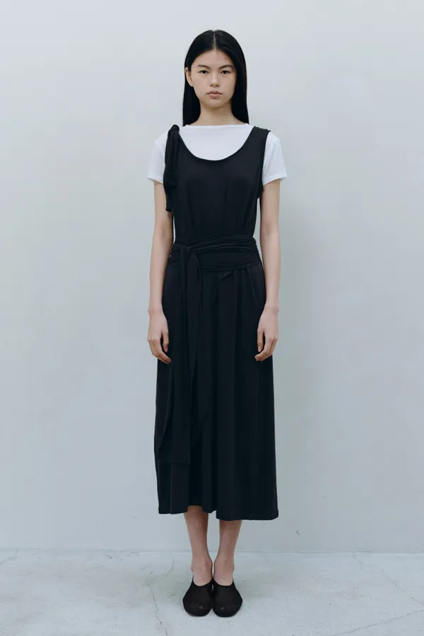 2WAY TIE SLEEVELESS DRESS, BLACK