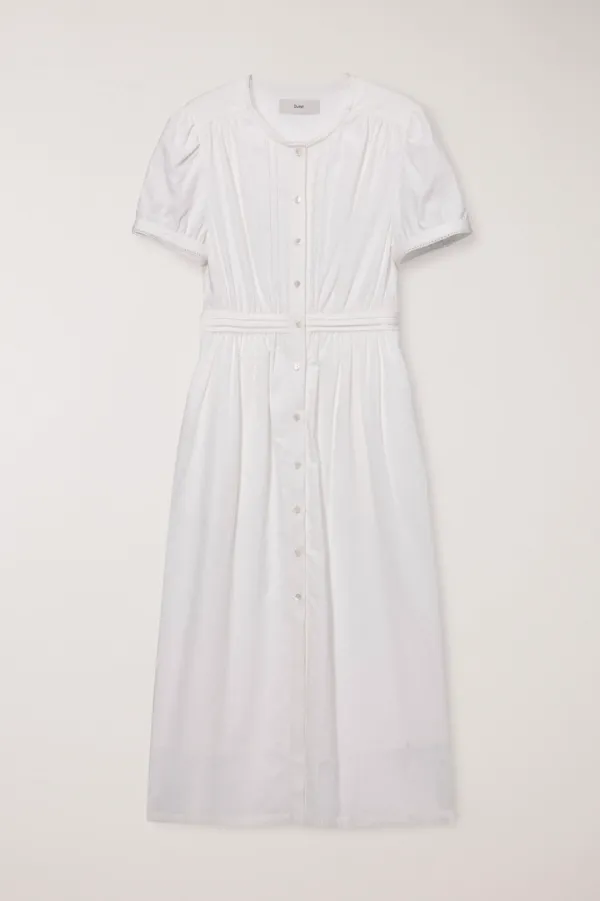MAXI SHIRRING HALF SLEEVE DRESS IVORY_UDDR6B221IV