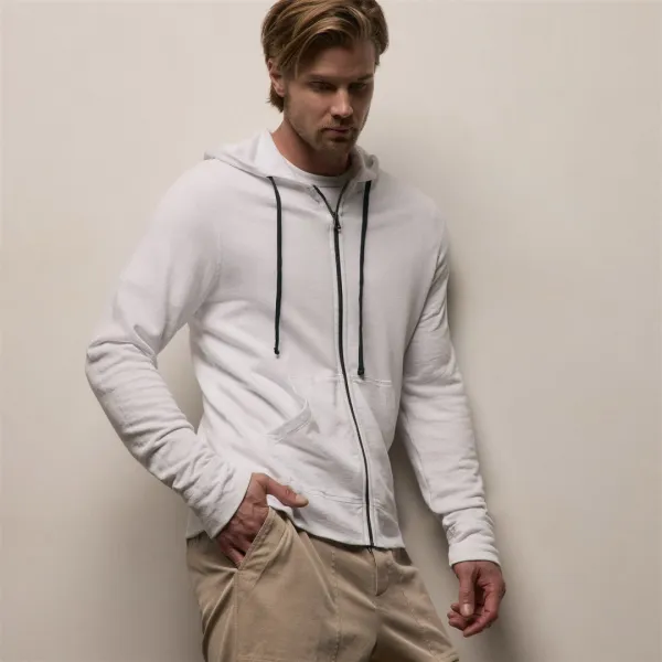Vintage French Terry Zip Up Hoodie - White