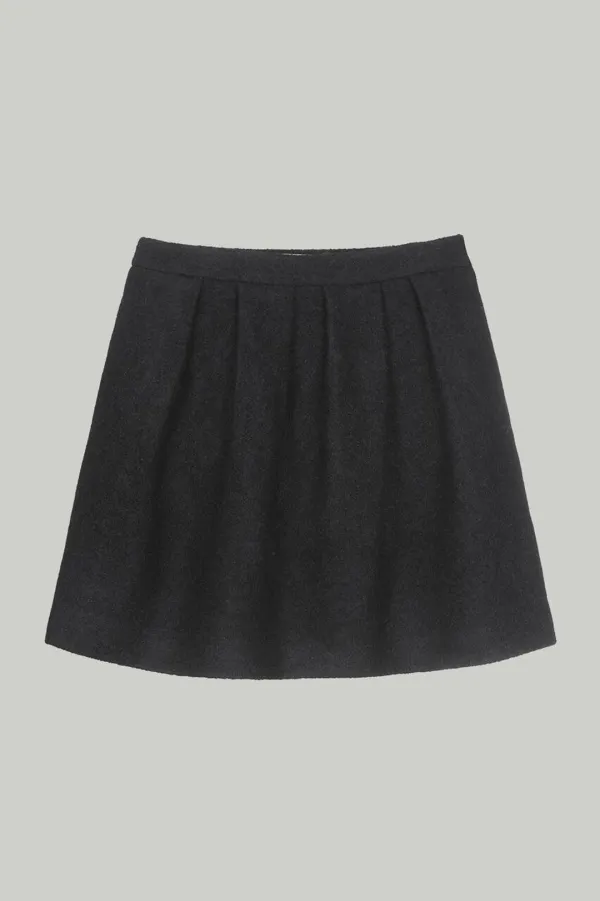 BOUCLE WOOL BELL-LINE MIDI SKIRT BLACK
