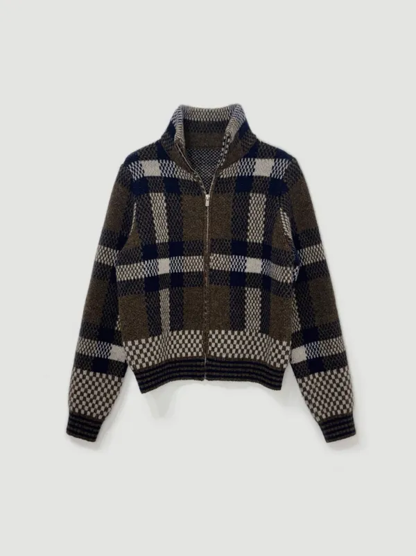 Check zip-up knit (네이비)