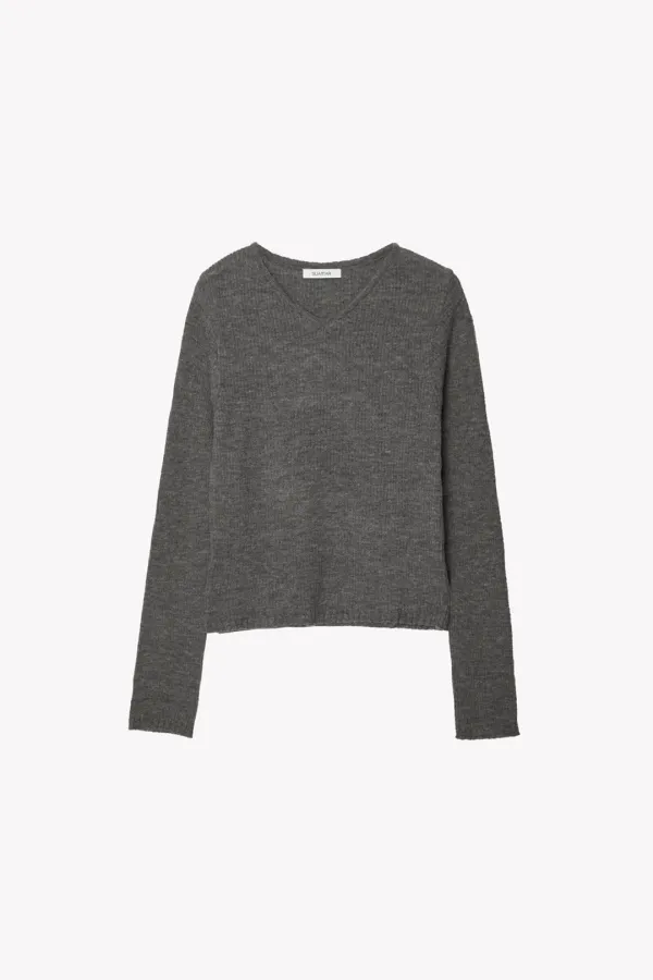 Maro Baby Alpaca Rib V neck Knit (Charcoal)