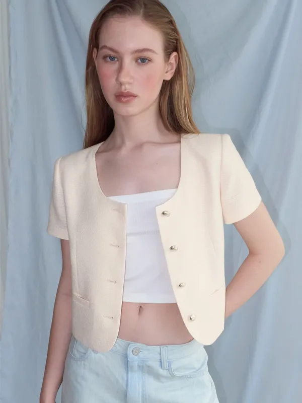 Summer Round Tweed Jacket, Light Yellow