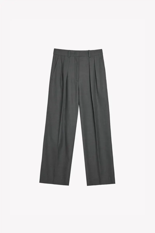 Manola Wool Pintuck Slacks (Charcoal)