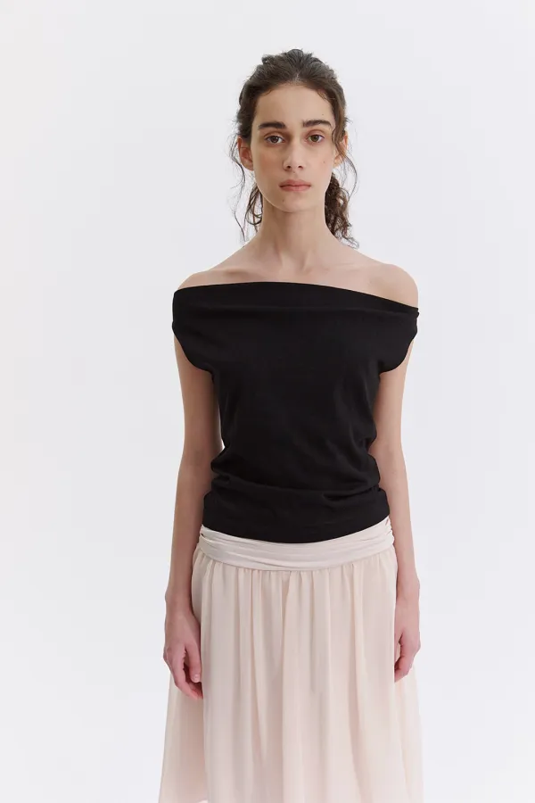 [2ND] Tile Cowl Neck Top in Black
