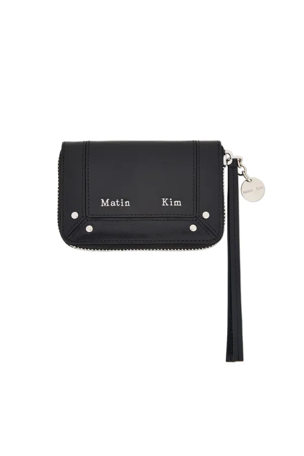 STEEL LOGO RIVET COMPACT WALLET IN BLACK