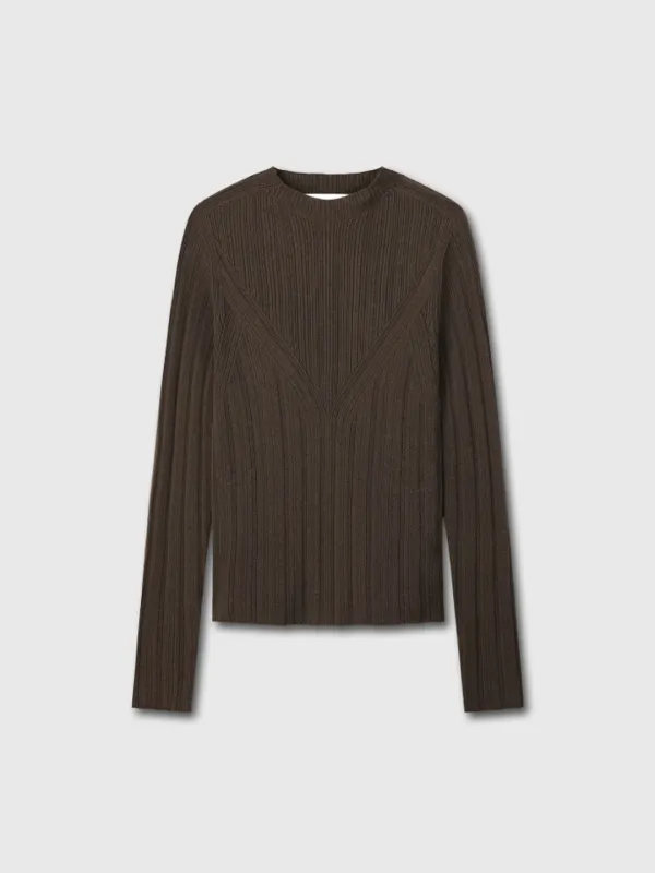 (W) WOOL SLIM-FIT HIGH-NECK TOP_ BROWN