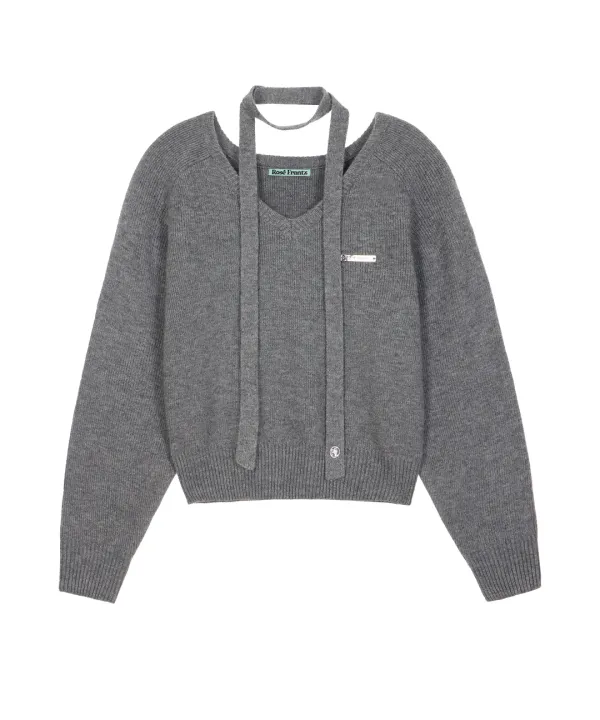 Tie & Vneck Knit [Gray]