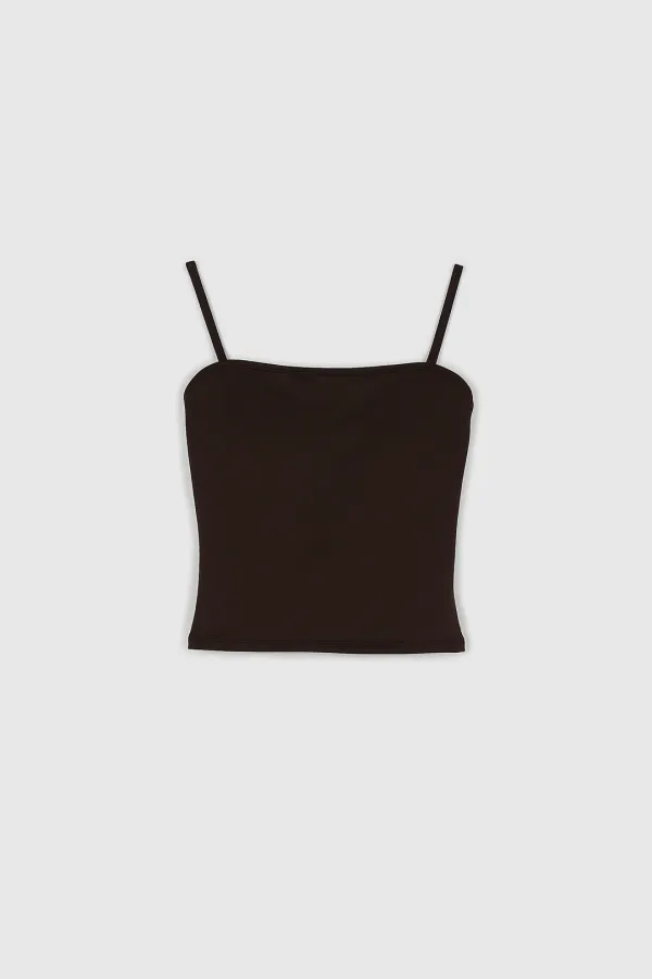 Plain Sleeveless Swim Top (Dark Brown)