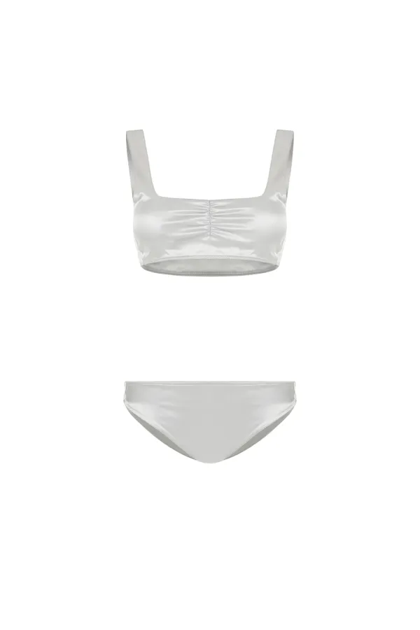 GLOSSY LACE BIKINI [SILVER]