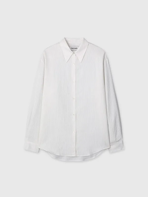 (W) AIRY STRIPED OVER SHIRT_ IVORY