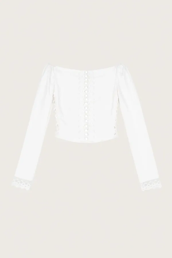 Rosalie Lace-Up Off-Shoulder Blouse, White