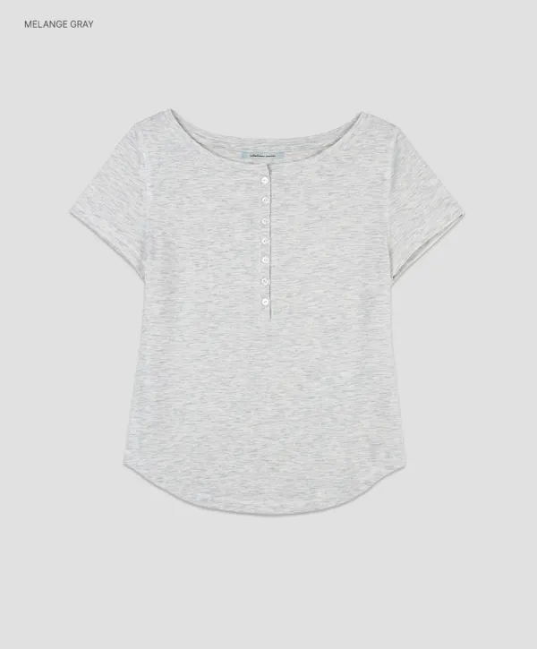 (T-7264)AN BOATNECK BUTTON UP SLIM HALF T