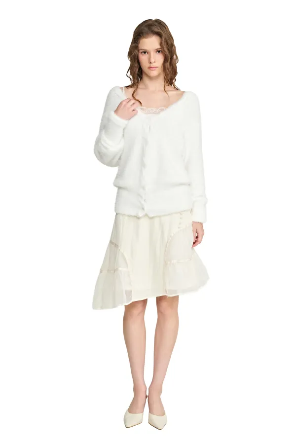 Souffle deep v-neck cardigan, White
