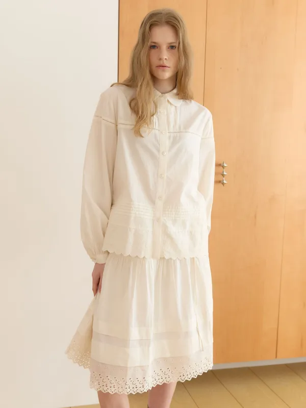 CROCHET LACE FRENCH BLOUSE [ CREAM ]