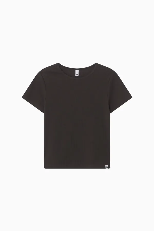 BASIC SLIM RIBBED T-SHIRT, BROWN